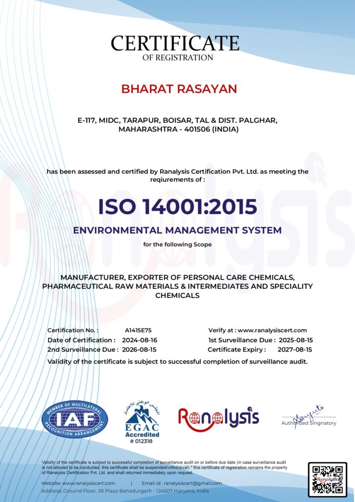 ISO 140012015 BRAS Chemicals - Bharat Rasayan Advanced Specialty Chemicals