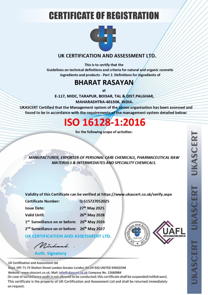ISO 16128 12016 BRAS Chemicals - Bharat Rasayan Advanced Specialty Chemicals